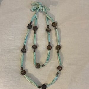 Elegant Aqua and Bronze Pendant Necklace